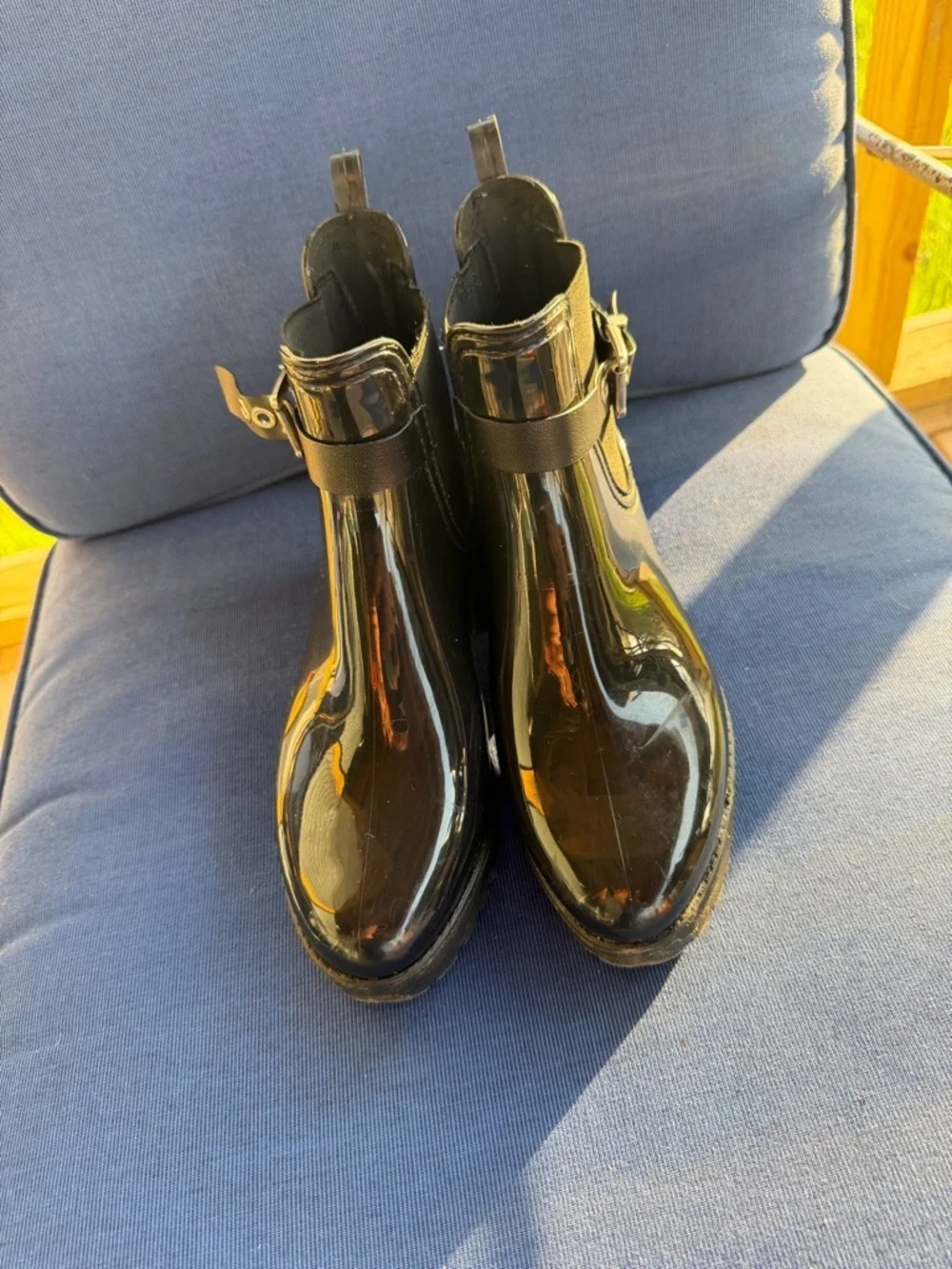 Black Women's Waterproof Chelsea Rain Boots with Buckle